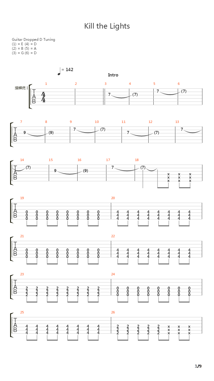 Kill The Lights吉他谱