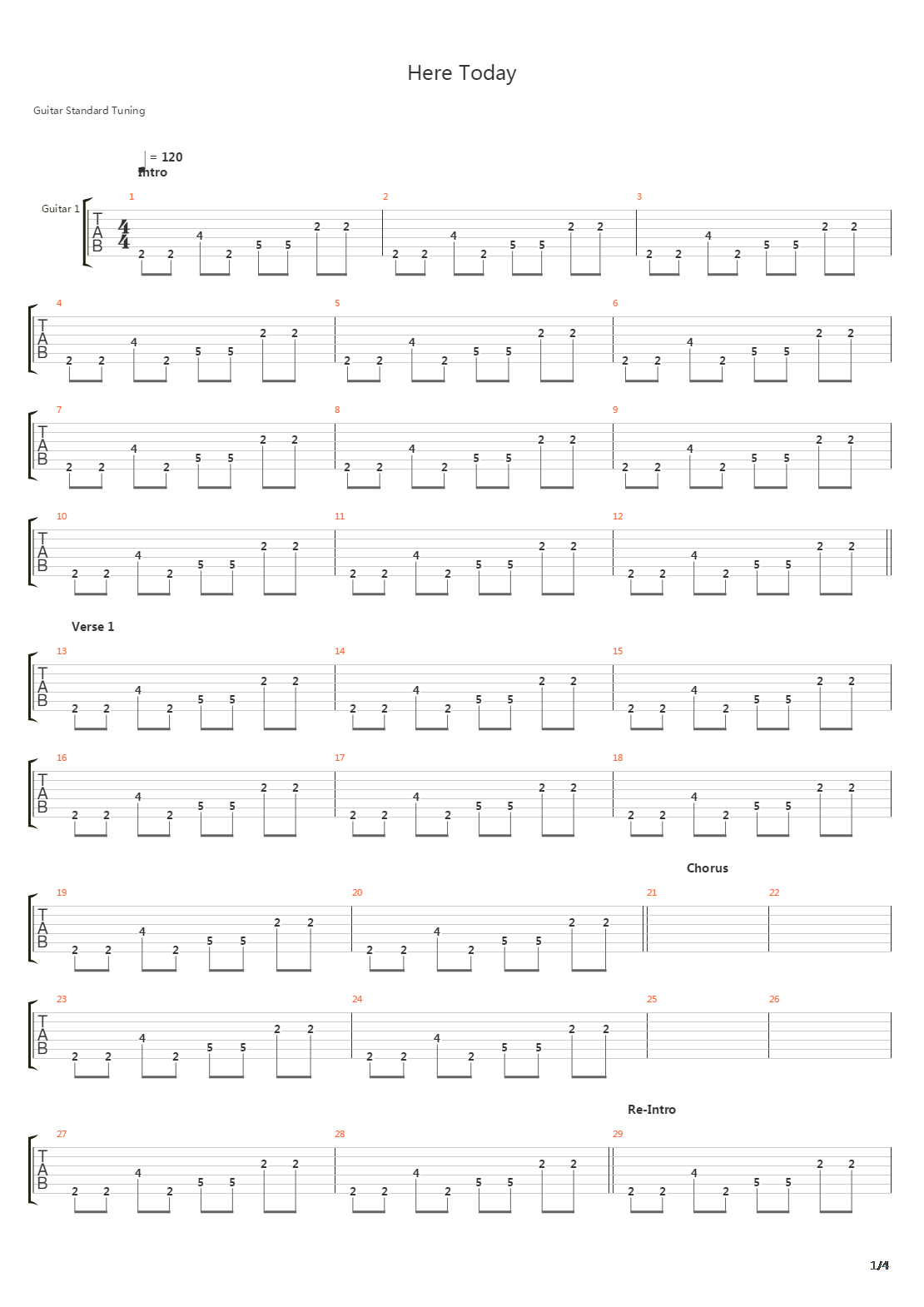 Here Today吉他谱