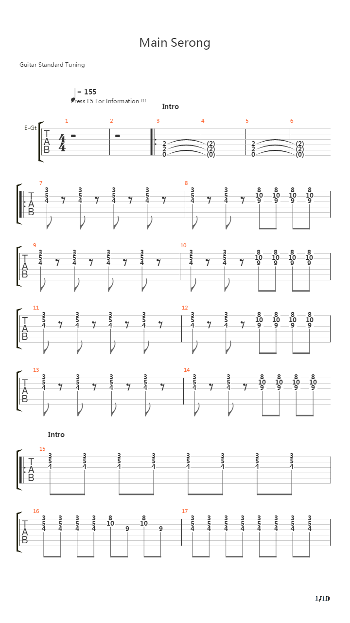 Main Serong吉他谱