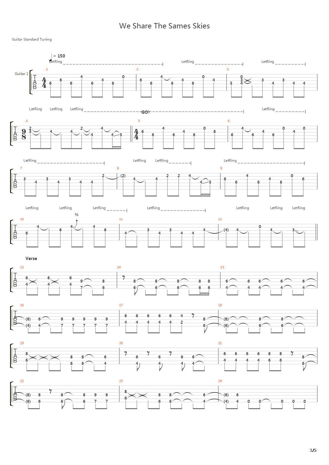 We Share The Sames Skies吉他谱