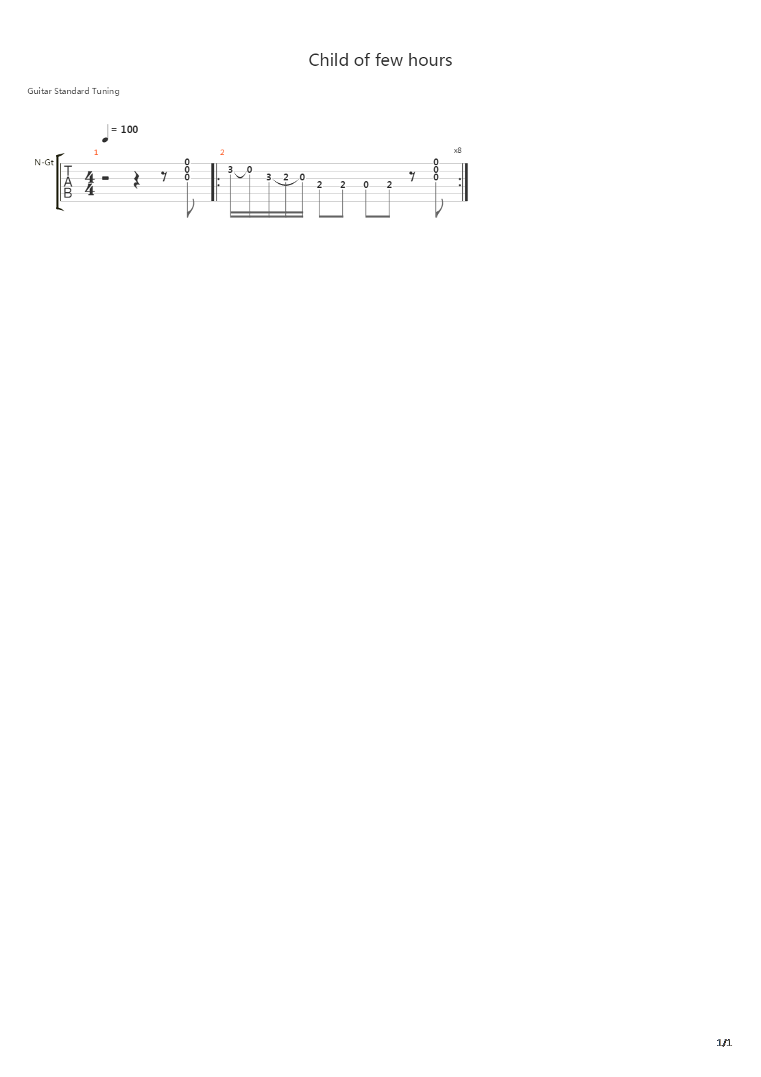 Child Of A Few Hours吉他谱
