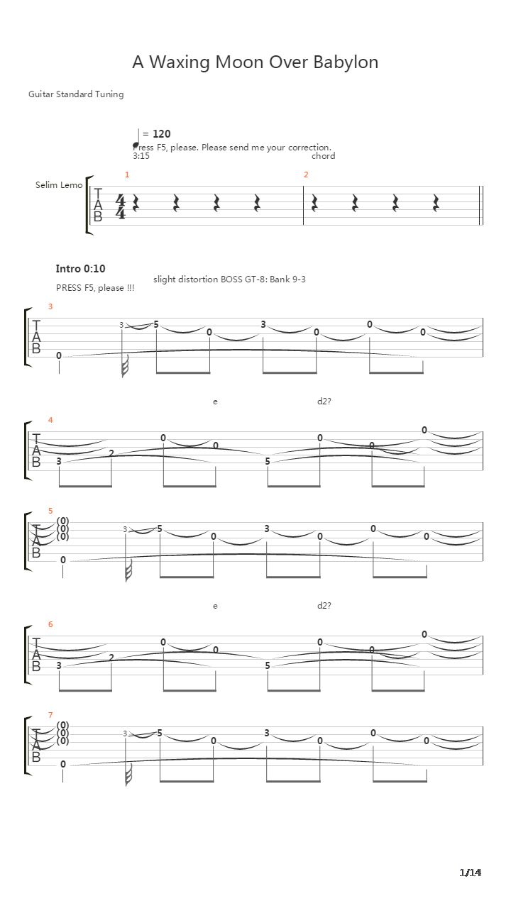A Waxing Moon Over Babylon吉他谱
