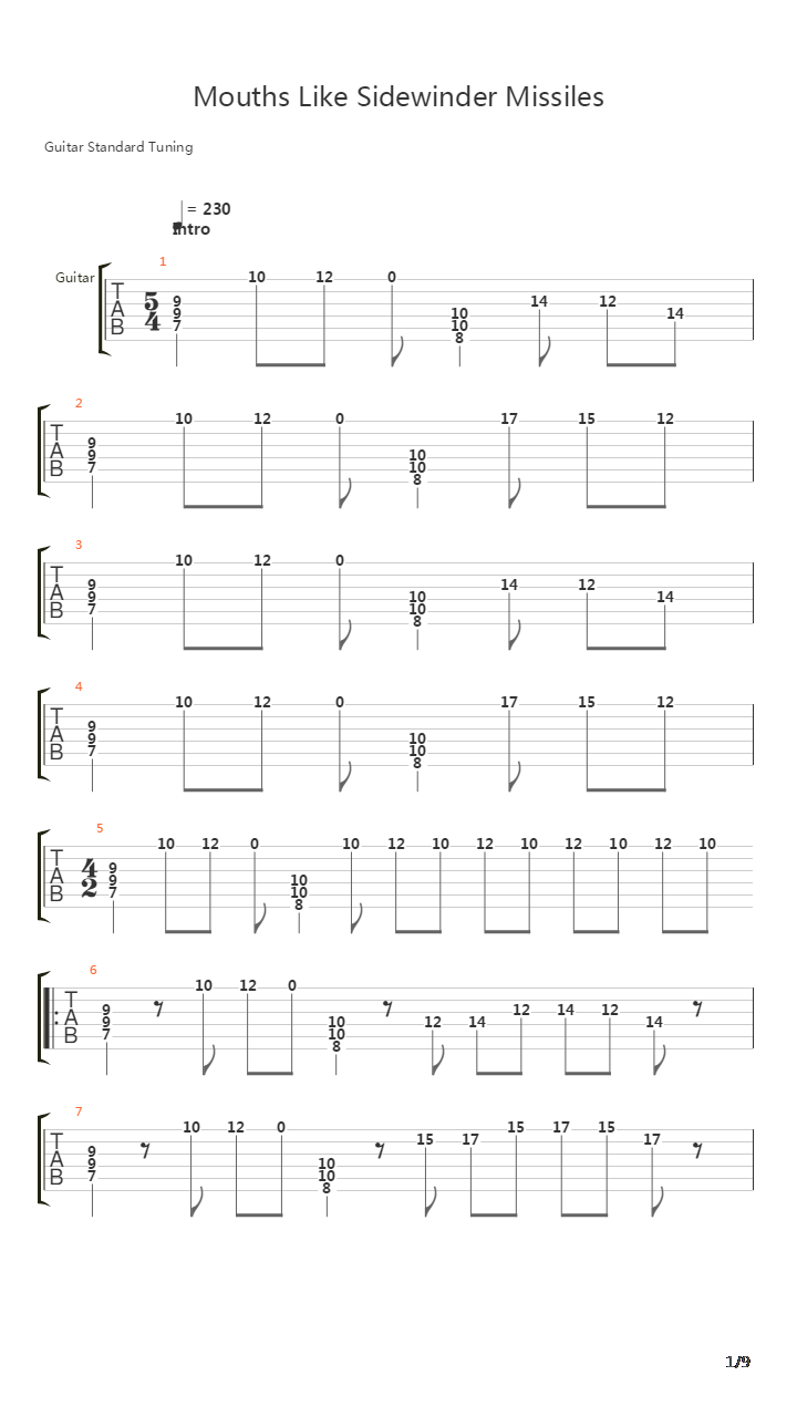 Mouths Like Sidewinder Missiles吉他谱