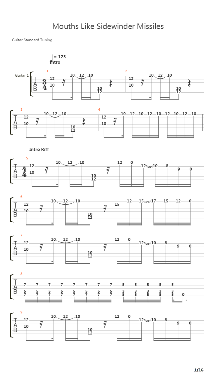 Mouths Like Sidewinder Missiles吉他谱
