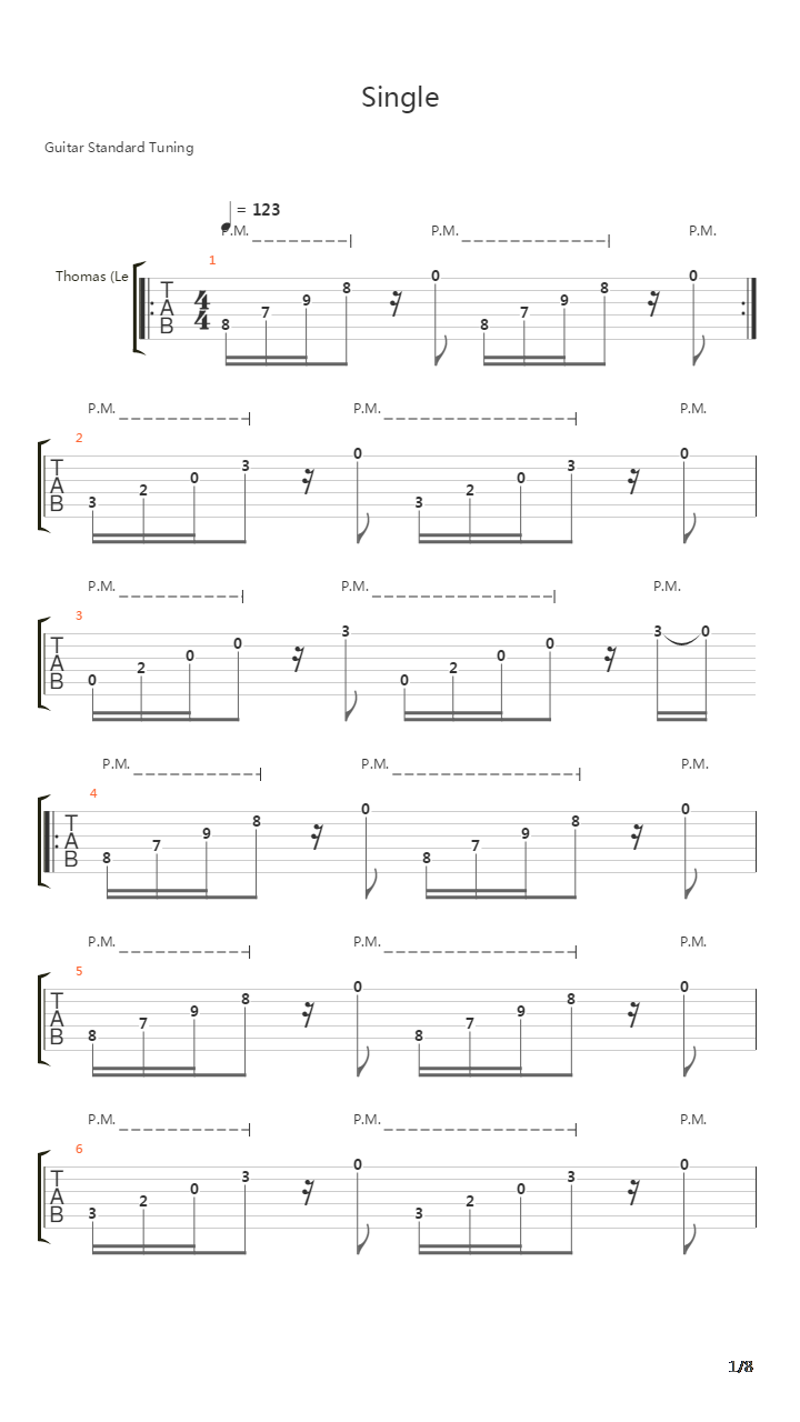 Single吉他谱