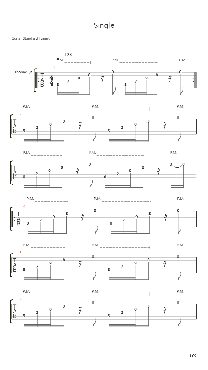 Single吉他谱