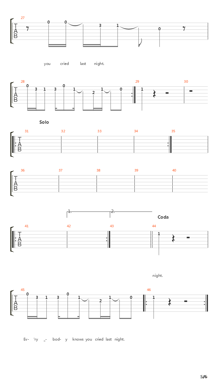 Everybody Knows You Cried Last Night吉他谱