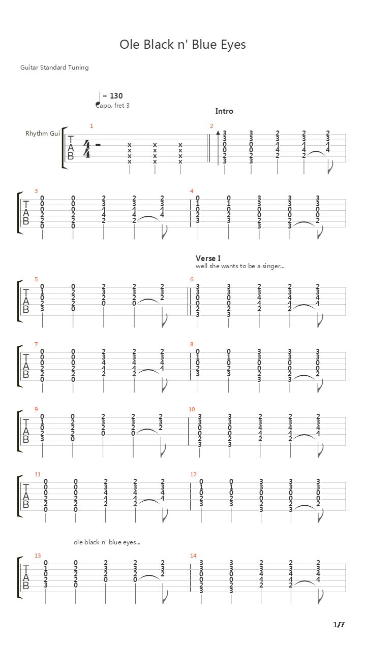 Ole Black N Blue Eyes吉他谱