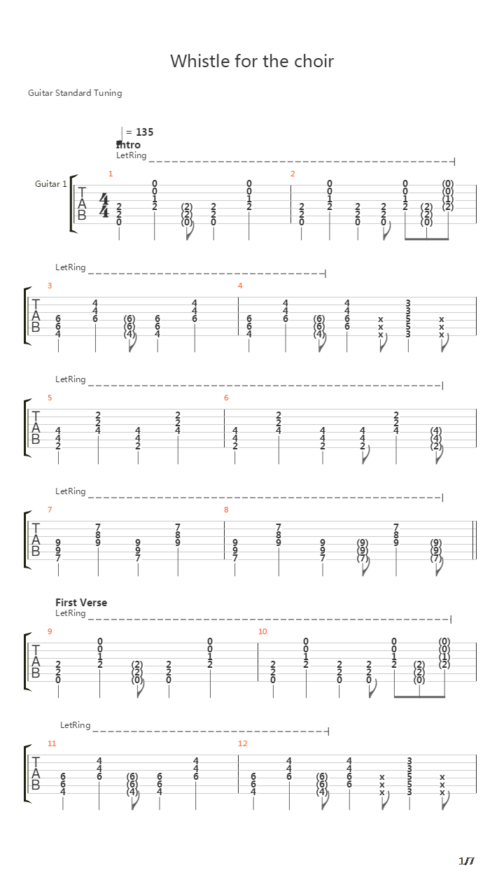 Whistle For The Choir吉他谱