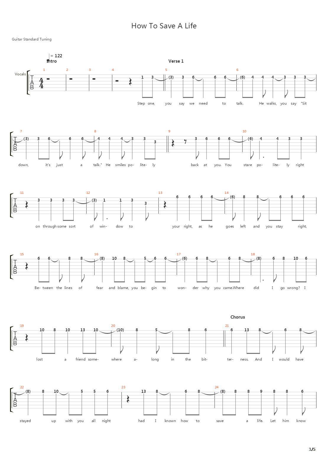 How To Save A Life吉他谱