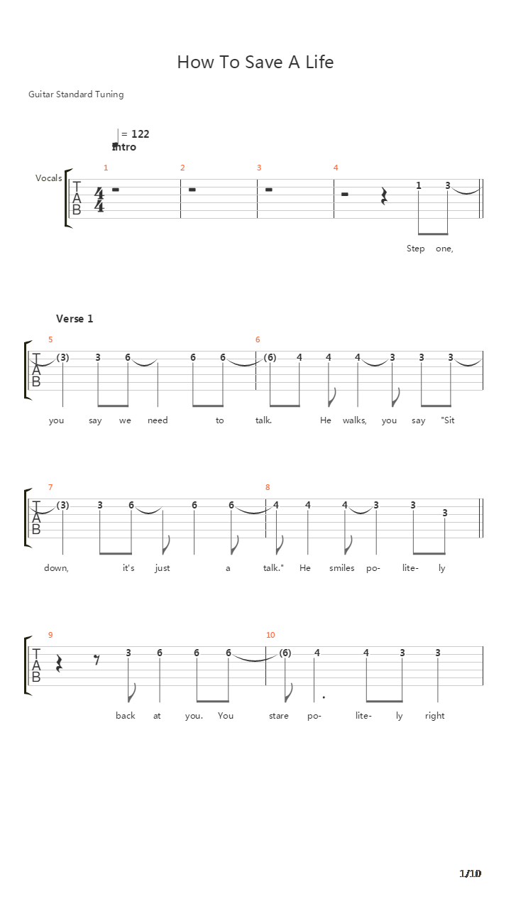 How To Save A Life吉他谱