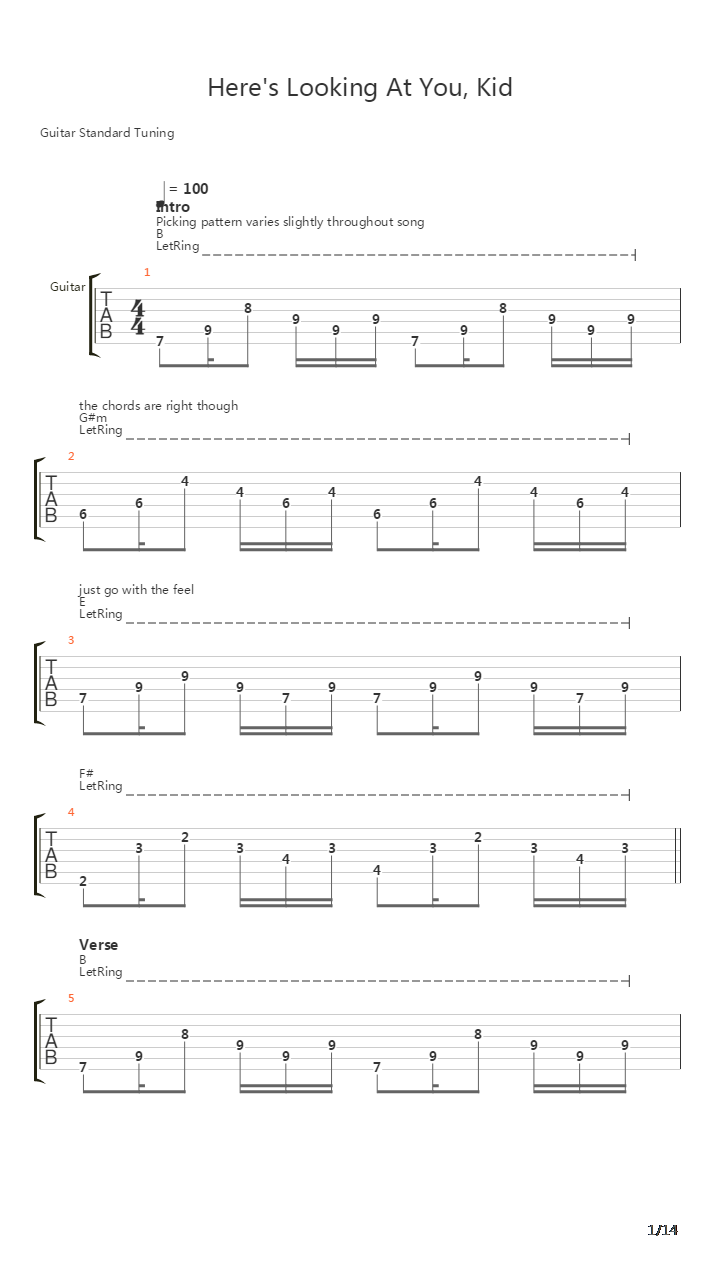 Heres Looking At You Kid吉他谱