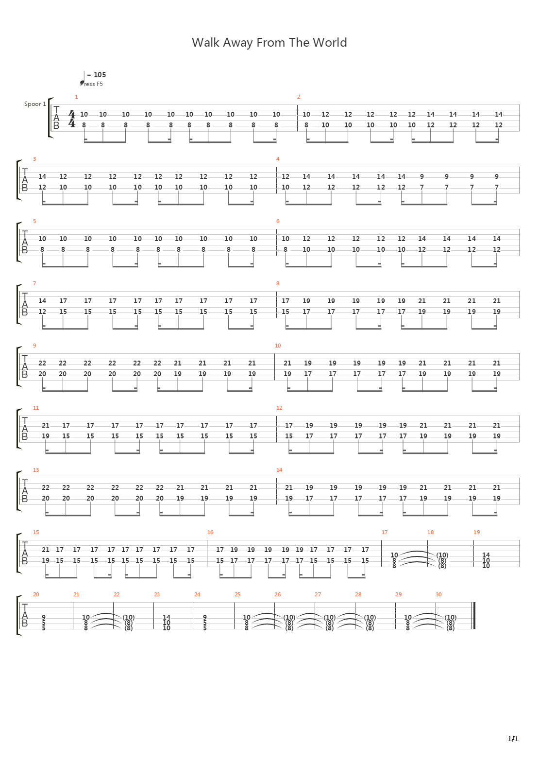 Walk Away From The World吉他谱