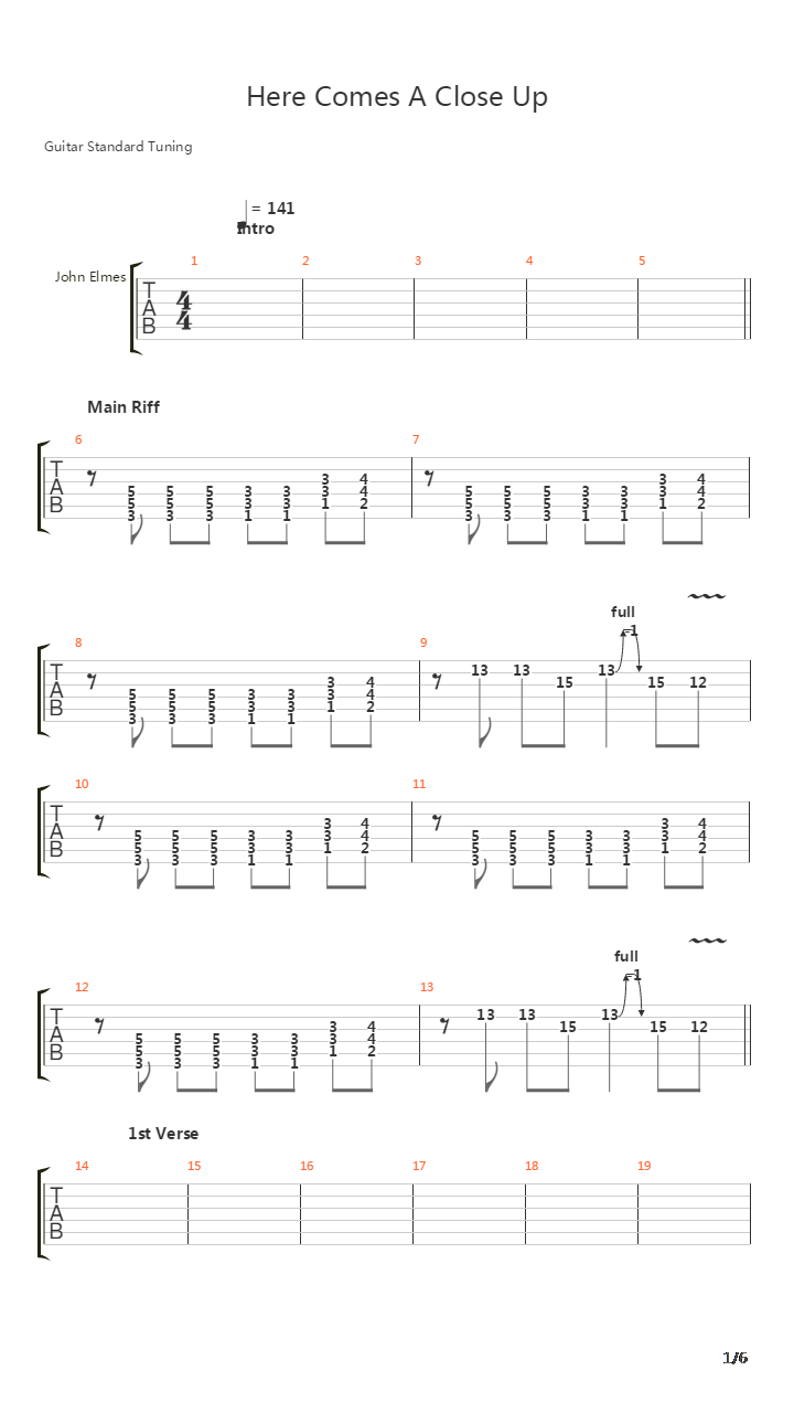 Here Comes A Close-up吉他谱