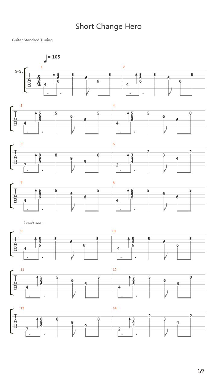 Short Change Hero吉他谱