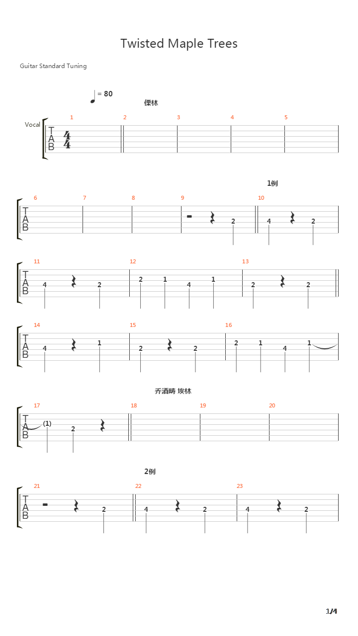Twisted Maple Trees吉他谱
