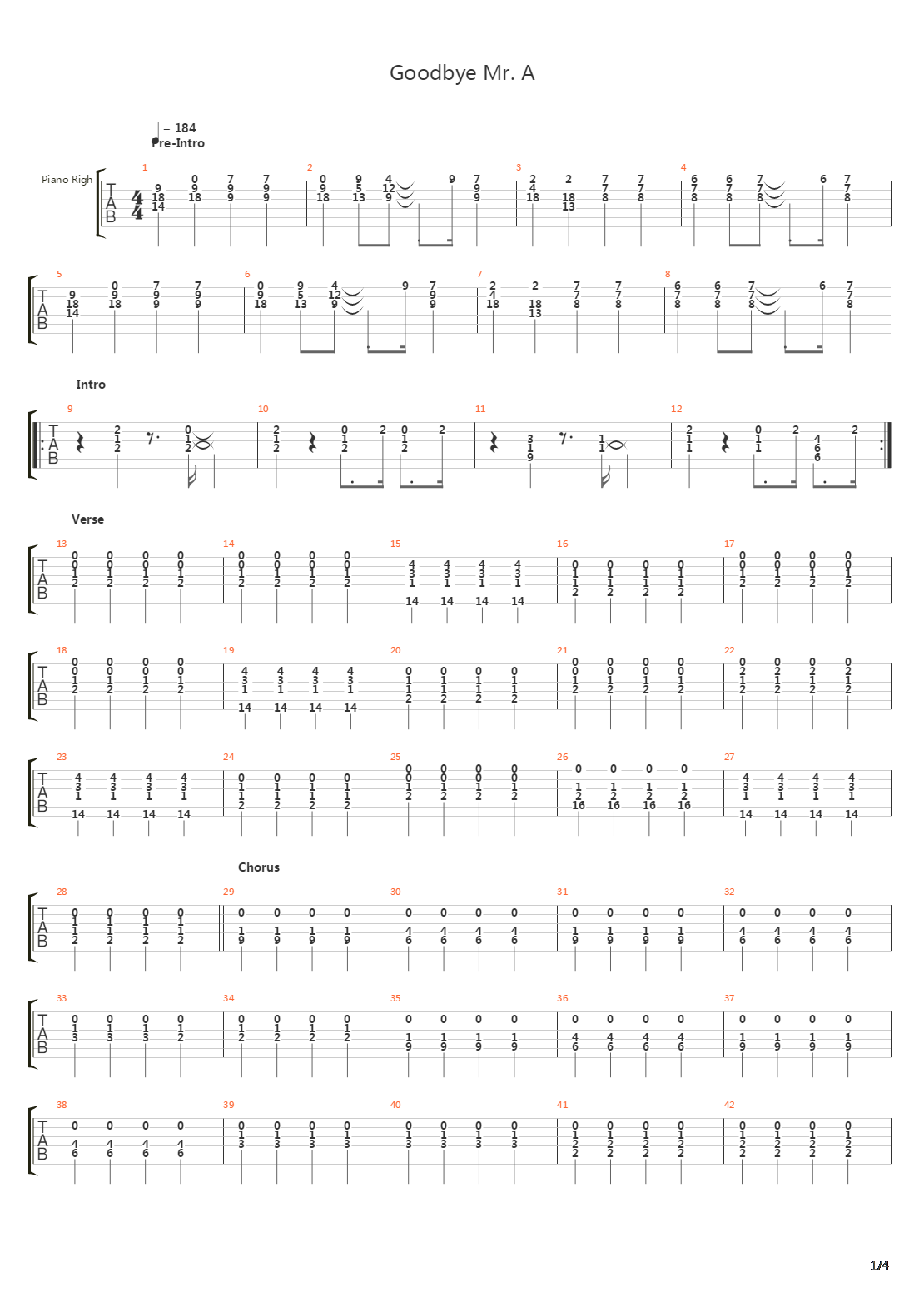 Goodbye Mr A吉他谱