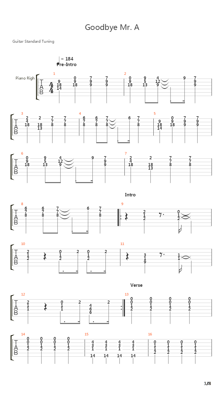 Goodbye Mr A吉他谱