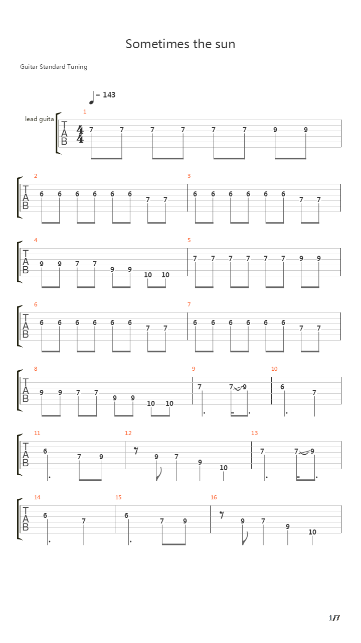 Sometimes The Sun吉他谱