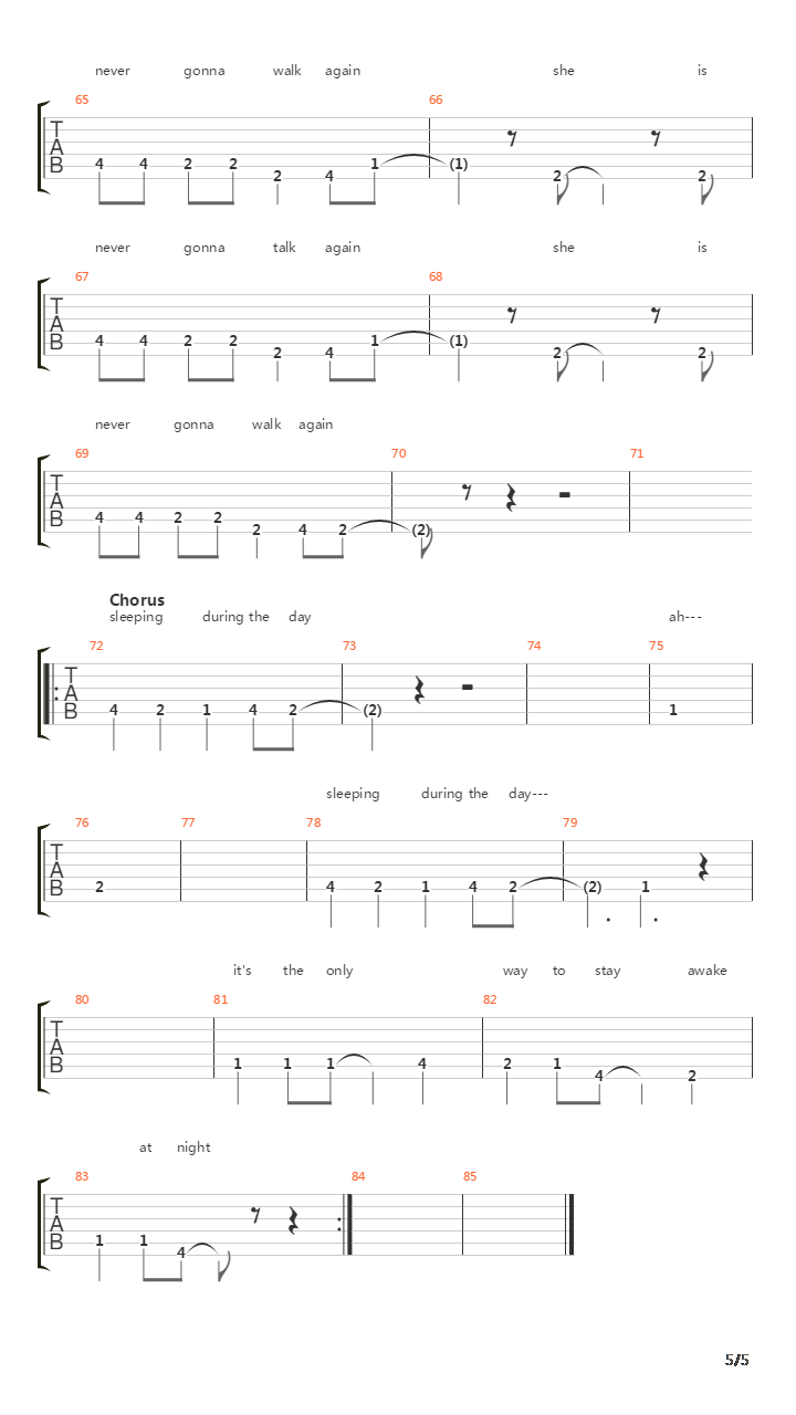 Sleeping During The Day吉他谱