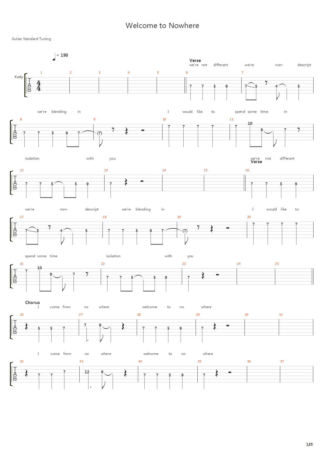 Welcome To Nowhere吉他谱