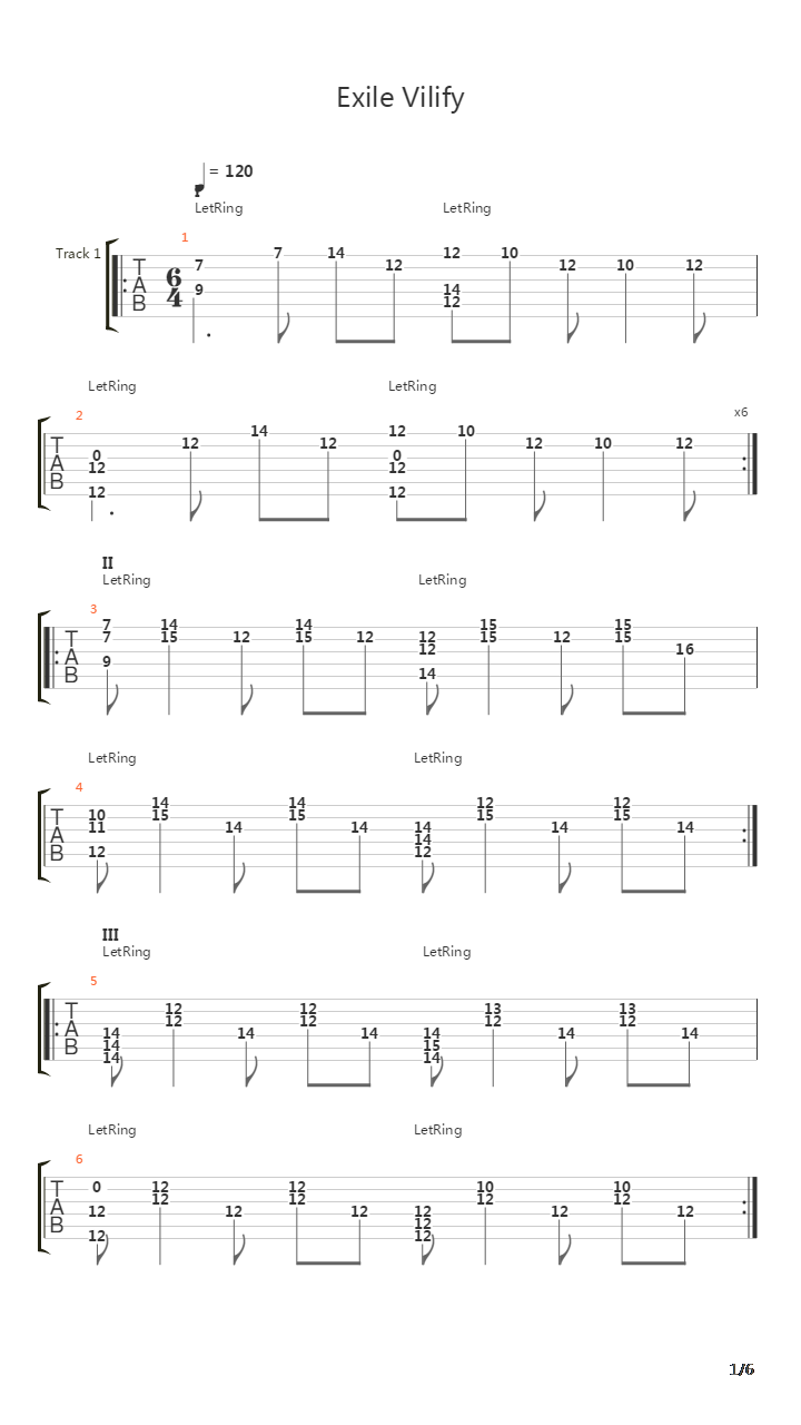 Exile Vilify吉他谱