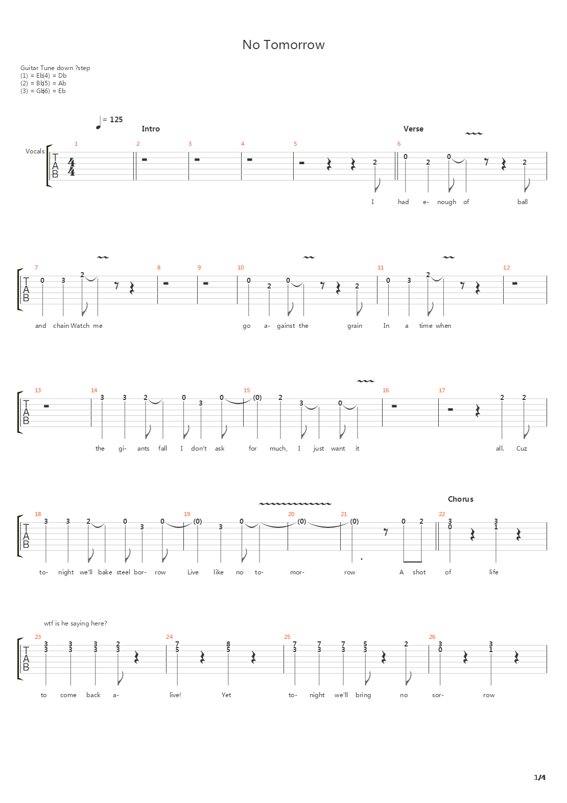 No Tomorrow吉他谱