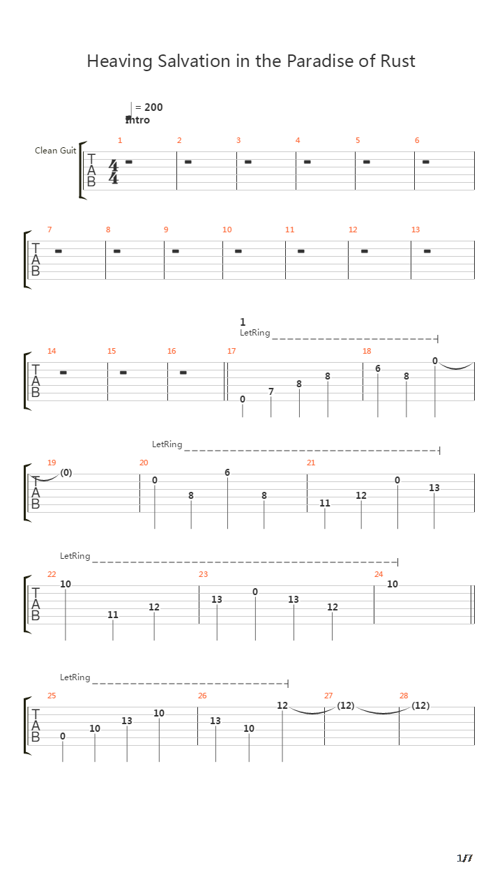 Heaving Salvation In The Paradise Of Rust吉他谱