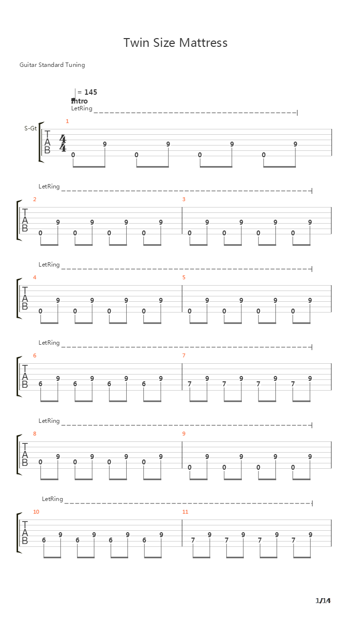 Twin Size Mattress吉他谱