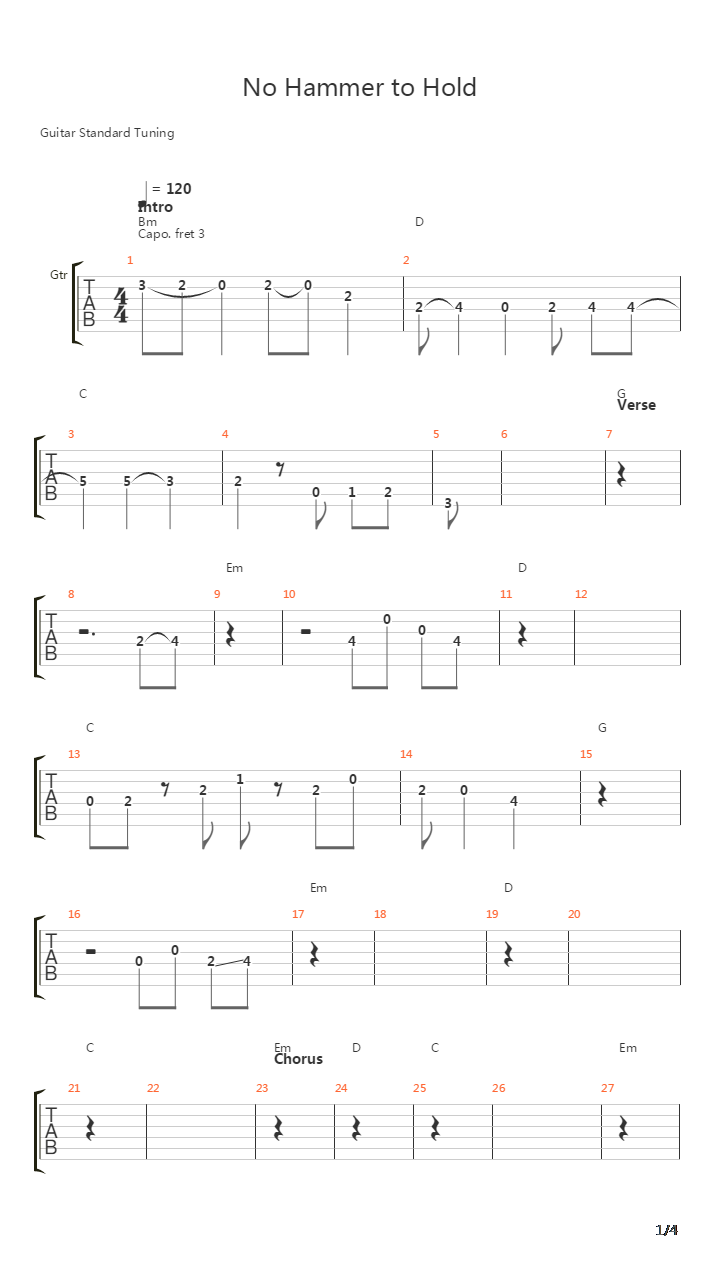 No Hammer To Hold吉他谱