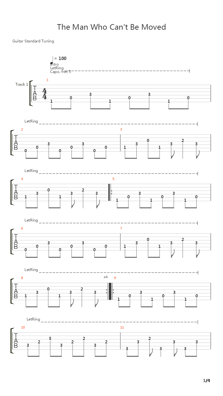 The Man Who Cant Be Moved吉他谱