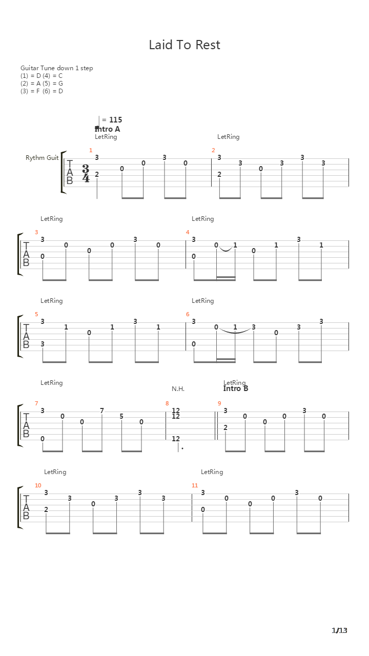 Laid To Rest吉他谱