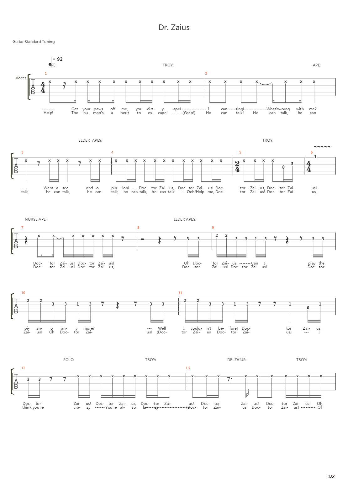 Dr Zaius吉他谱