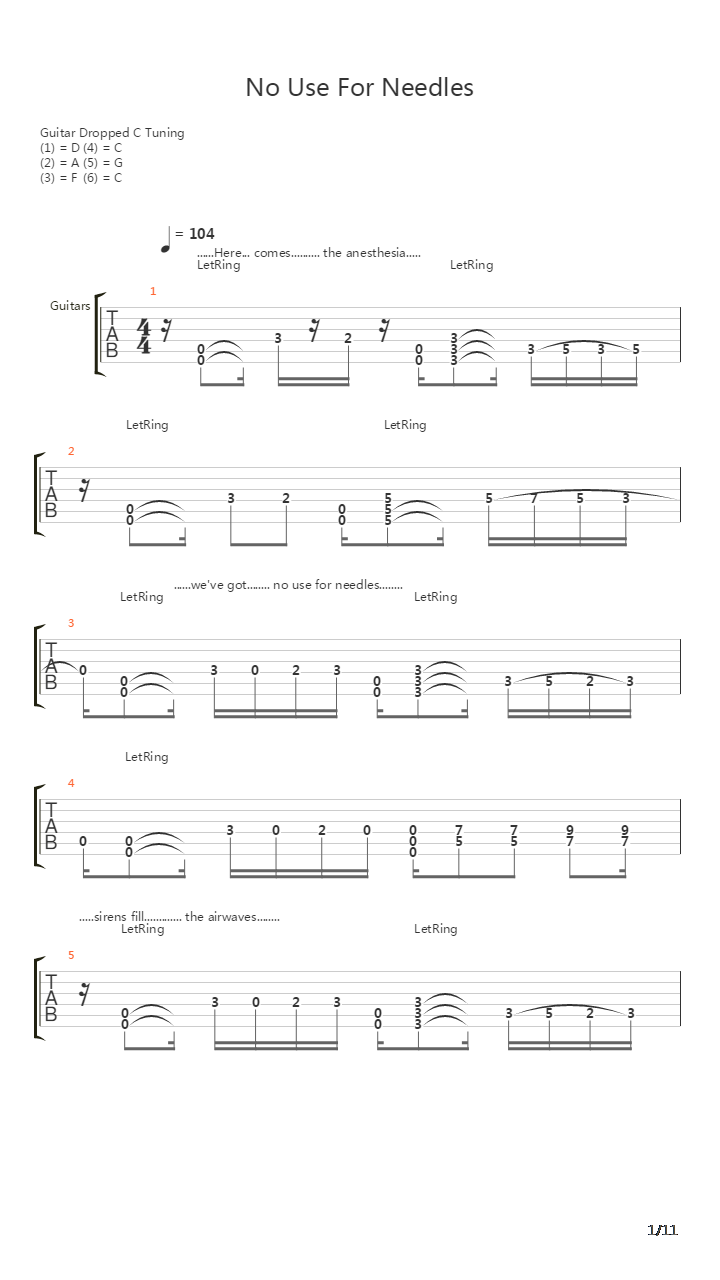 No Use For Needles吉他谱