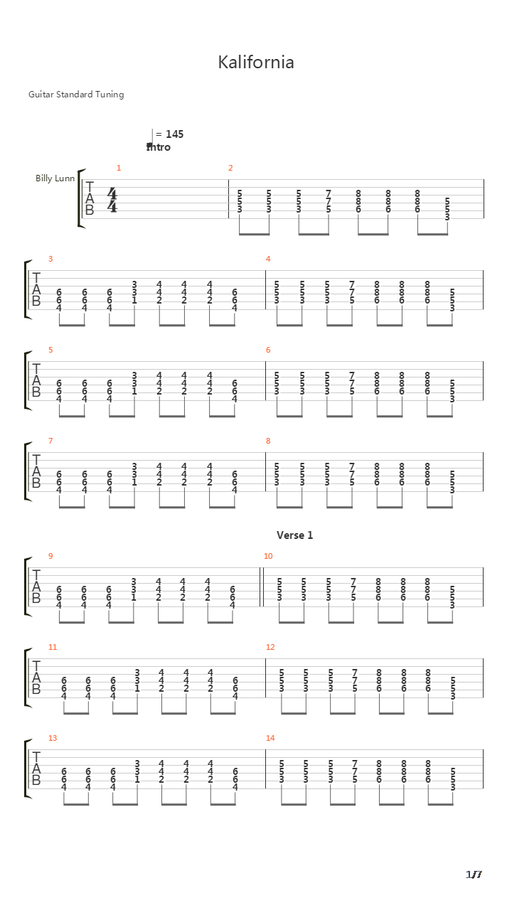 Kalifornia吉他谱