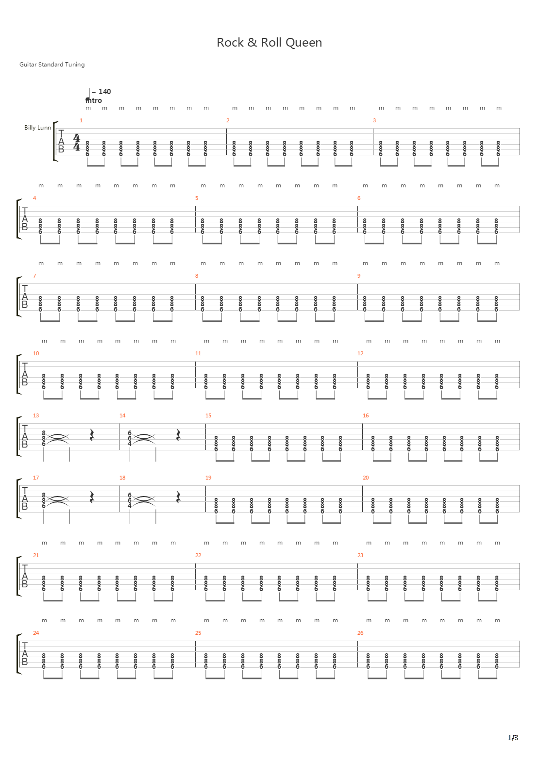 Rock And Roll Queen吉他谱