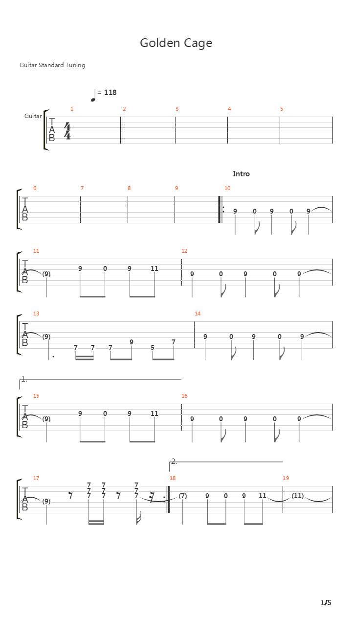 Golden Cage吉他谱