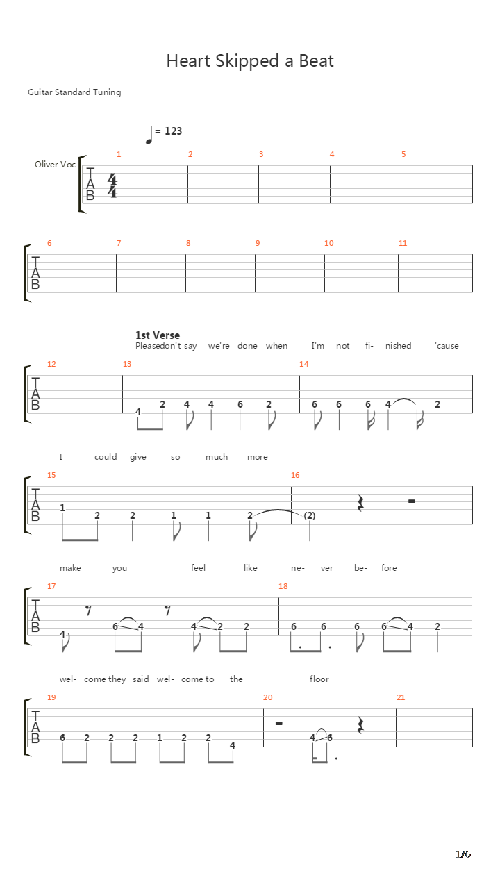 Heart Skipped A Beat吉他谱