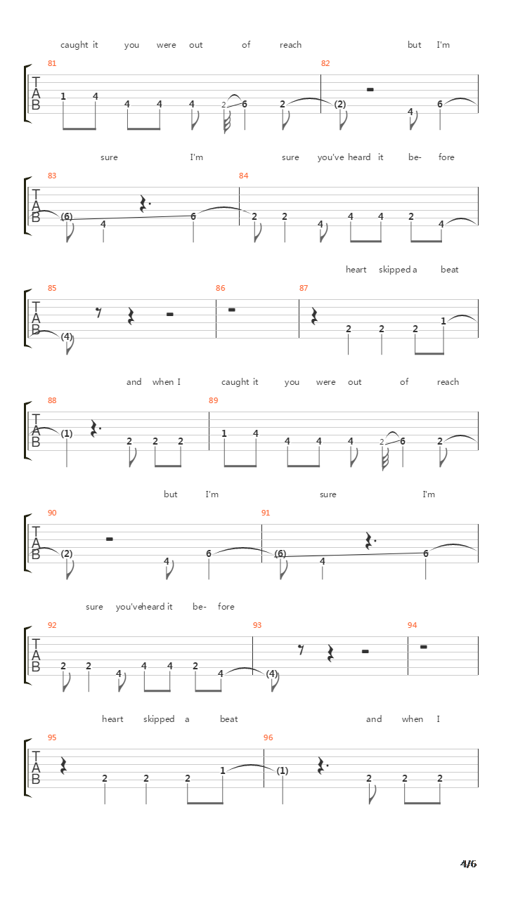 Heart Skipped A Beat吉他谱