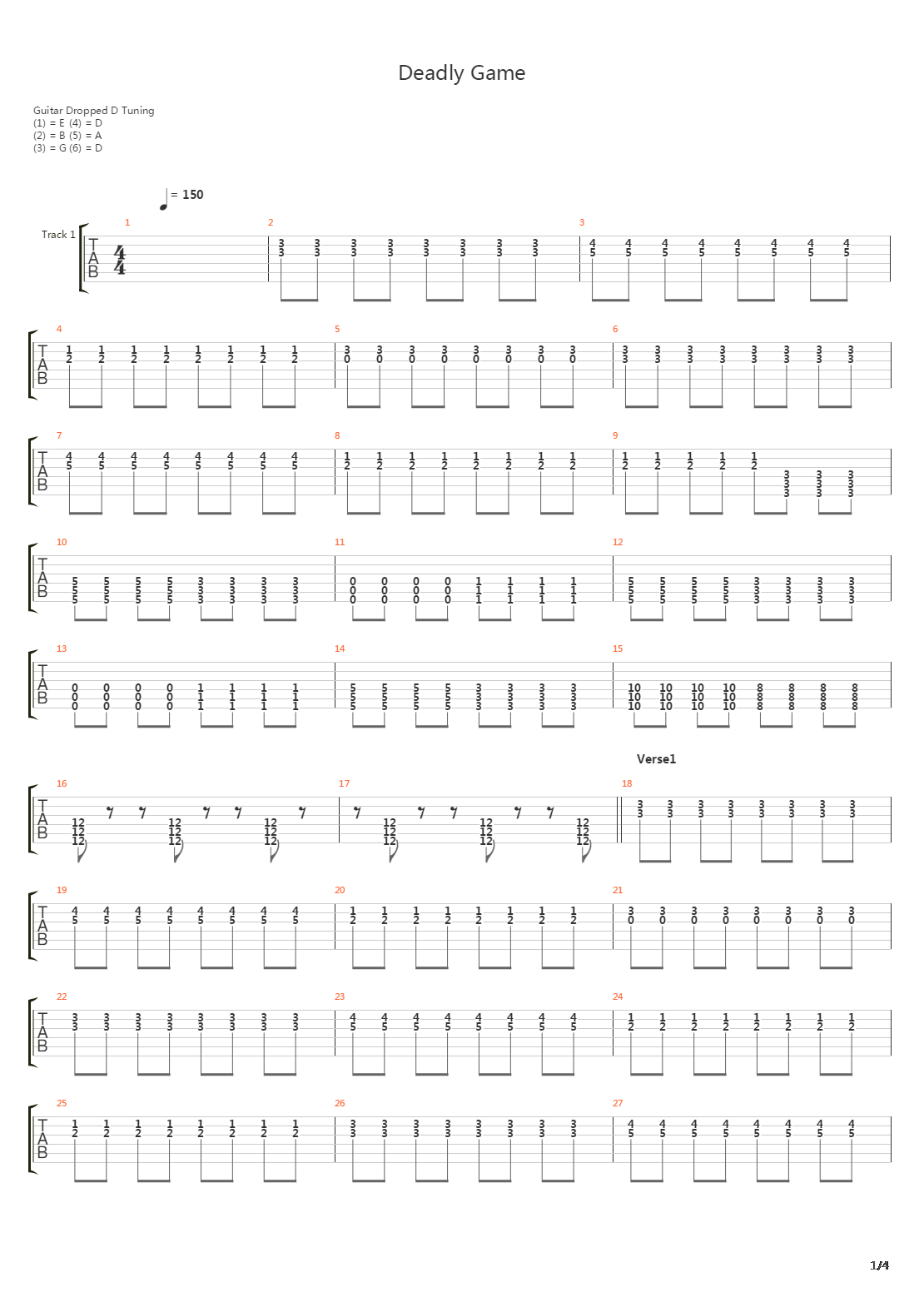 Deadly Game吉他谱