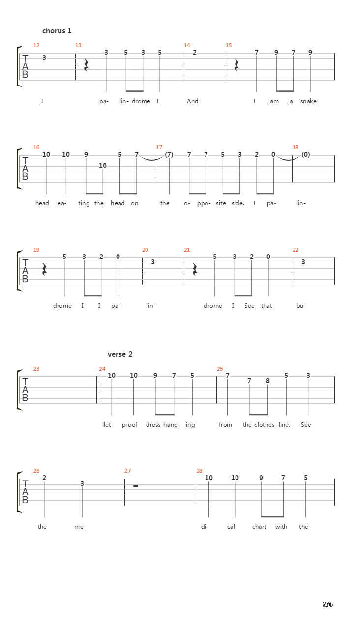 I Palindrome I吉他谱
