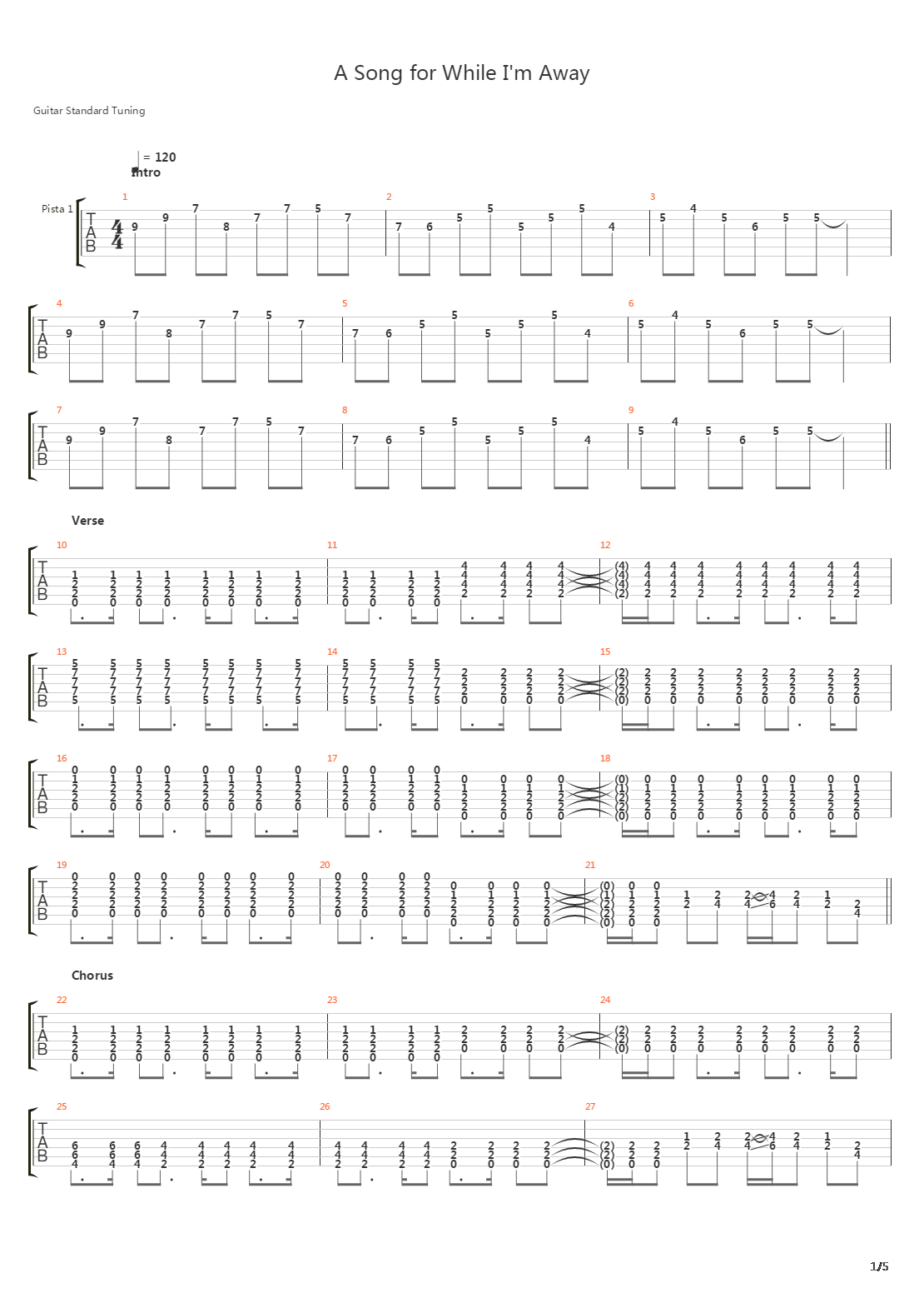 A Song For While Im Away吉他谱