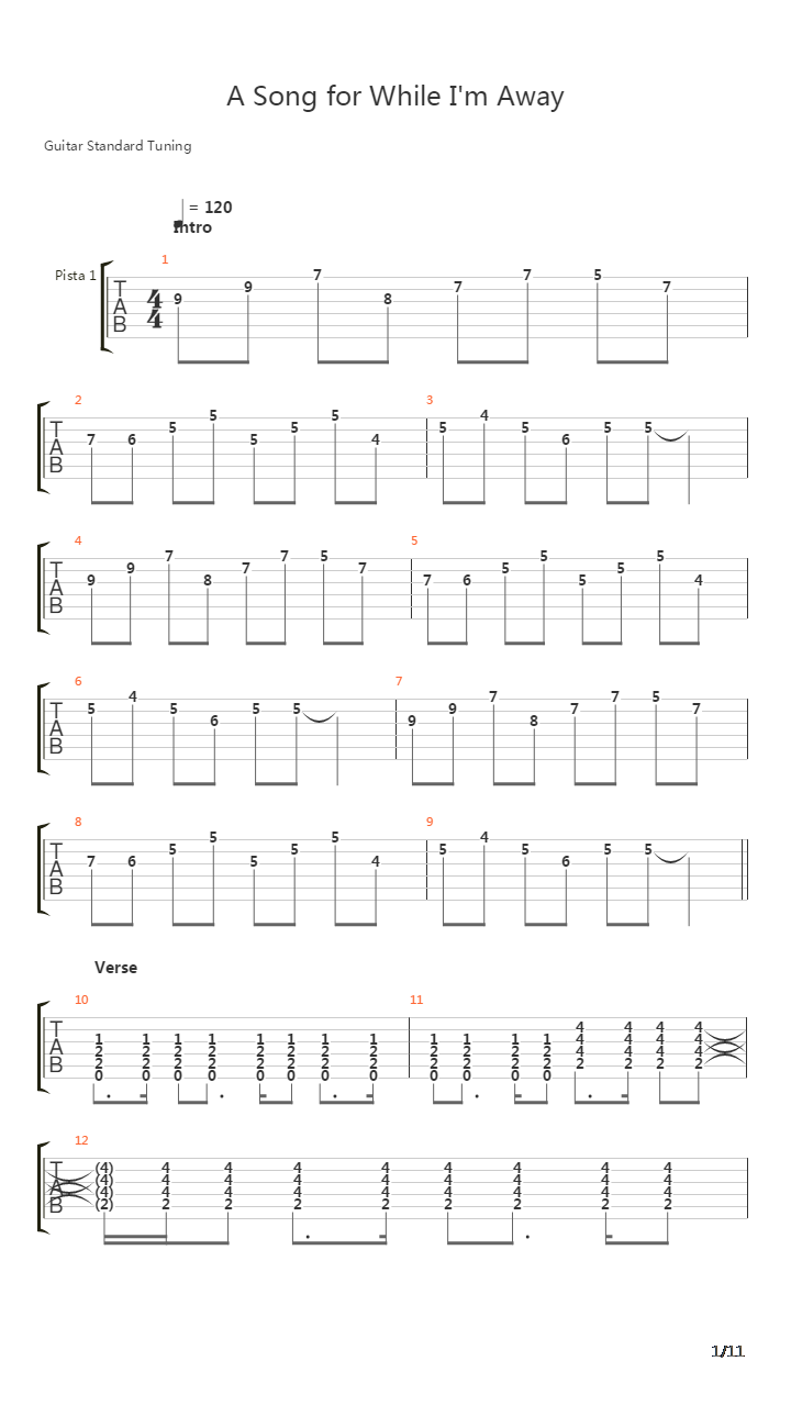 A Song For While Im Away吉他谱