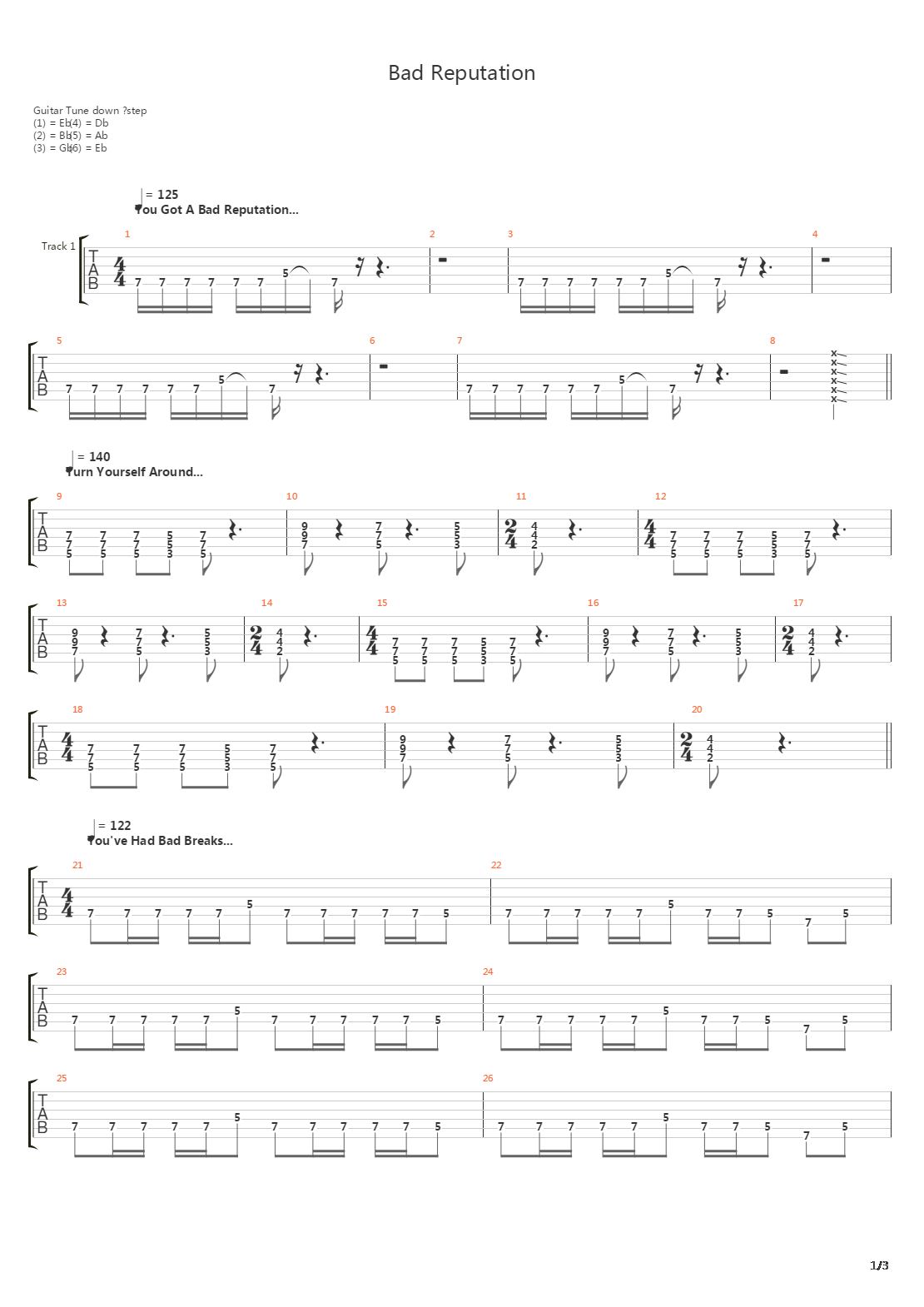 Bad Reputation吉他谱