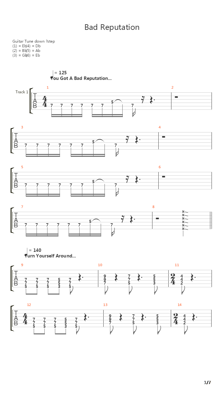Bad Reputation吉他谱