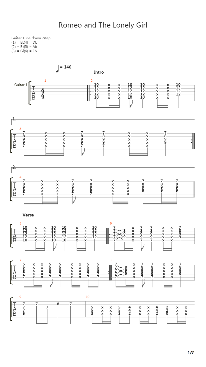 Romeo And The Lonely Girl吉他谱