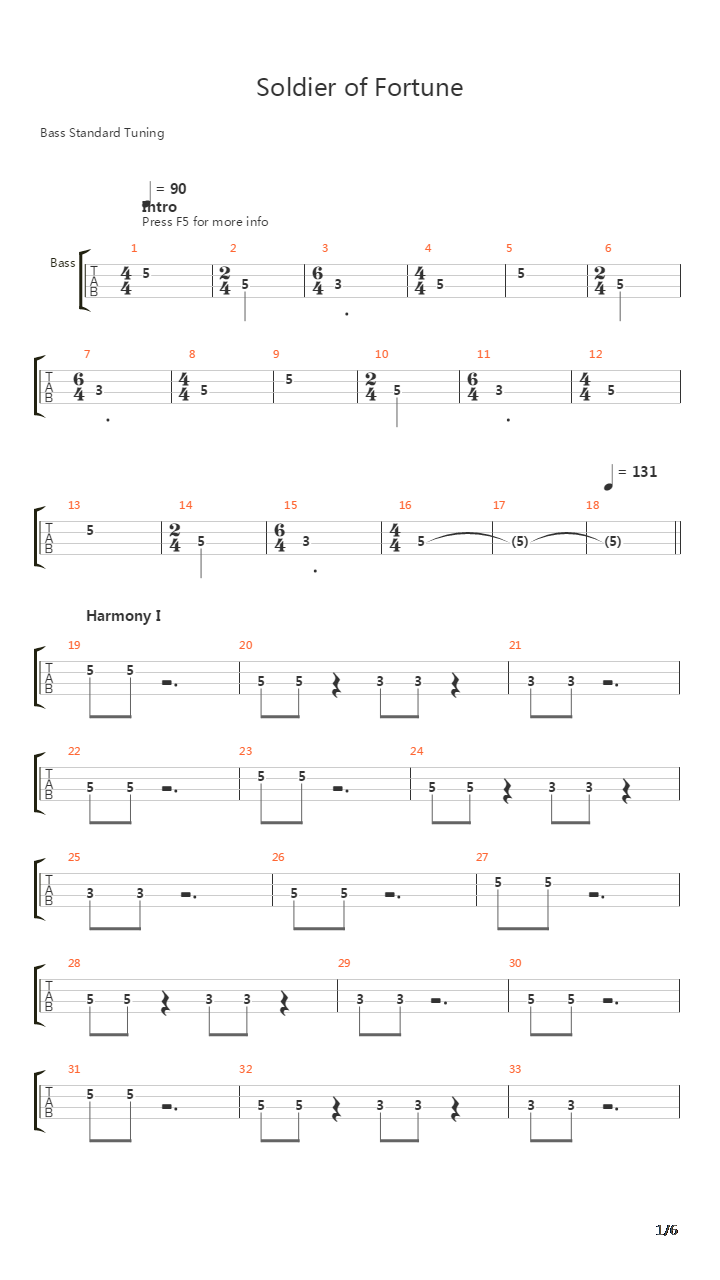 Soldier Of Fortune吉他谱