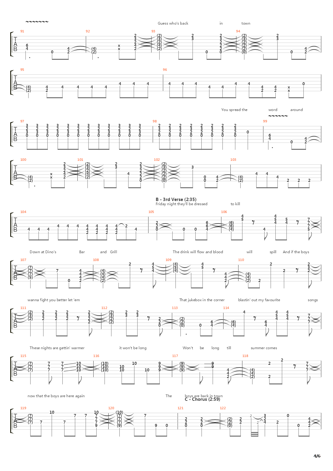 The Boys Are Back In Town吉他谱