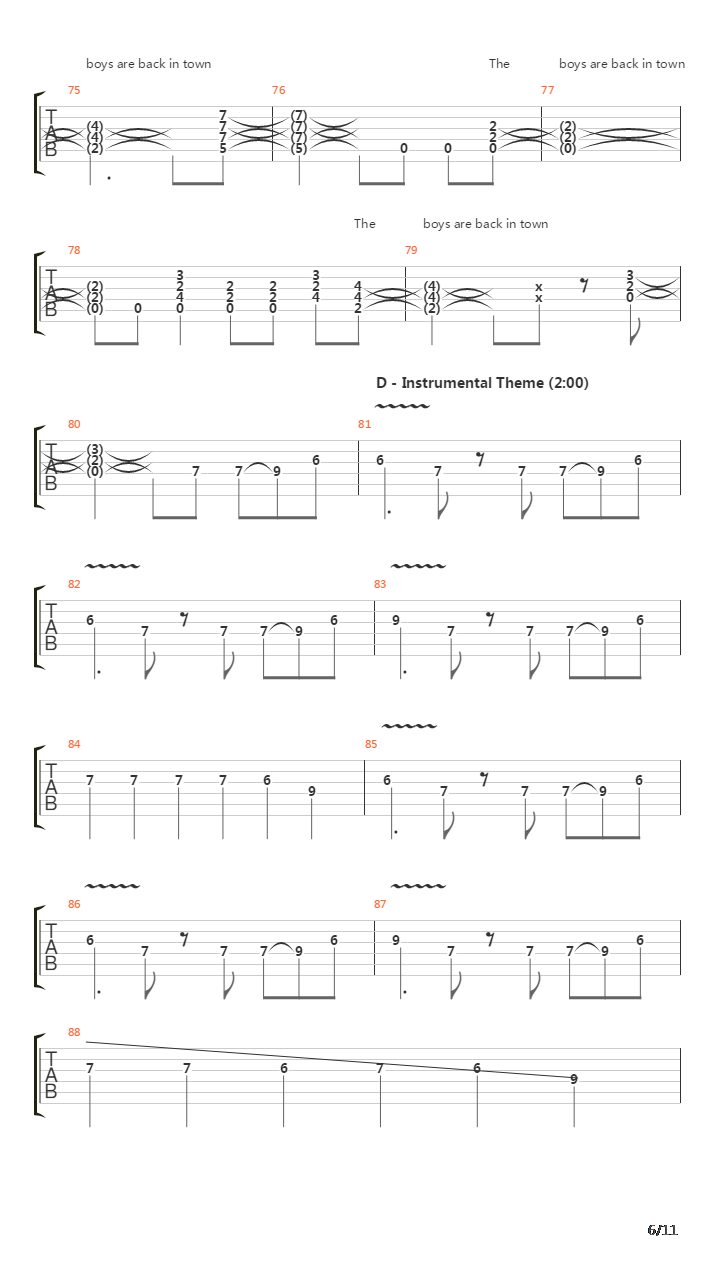 The Boys Are Back In Town吉他谱