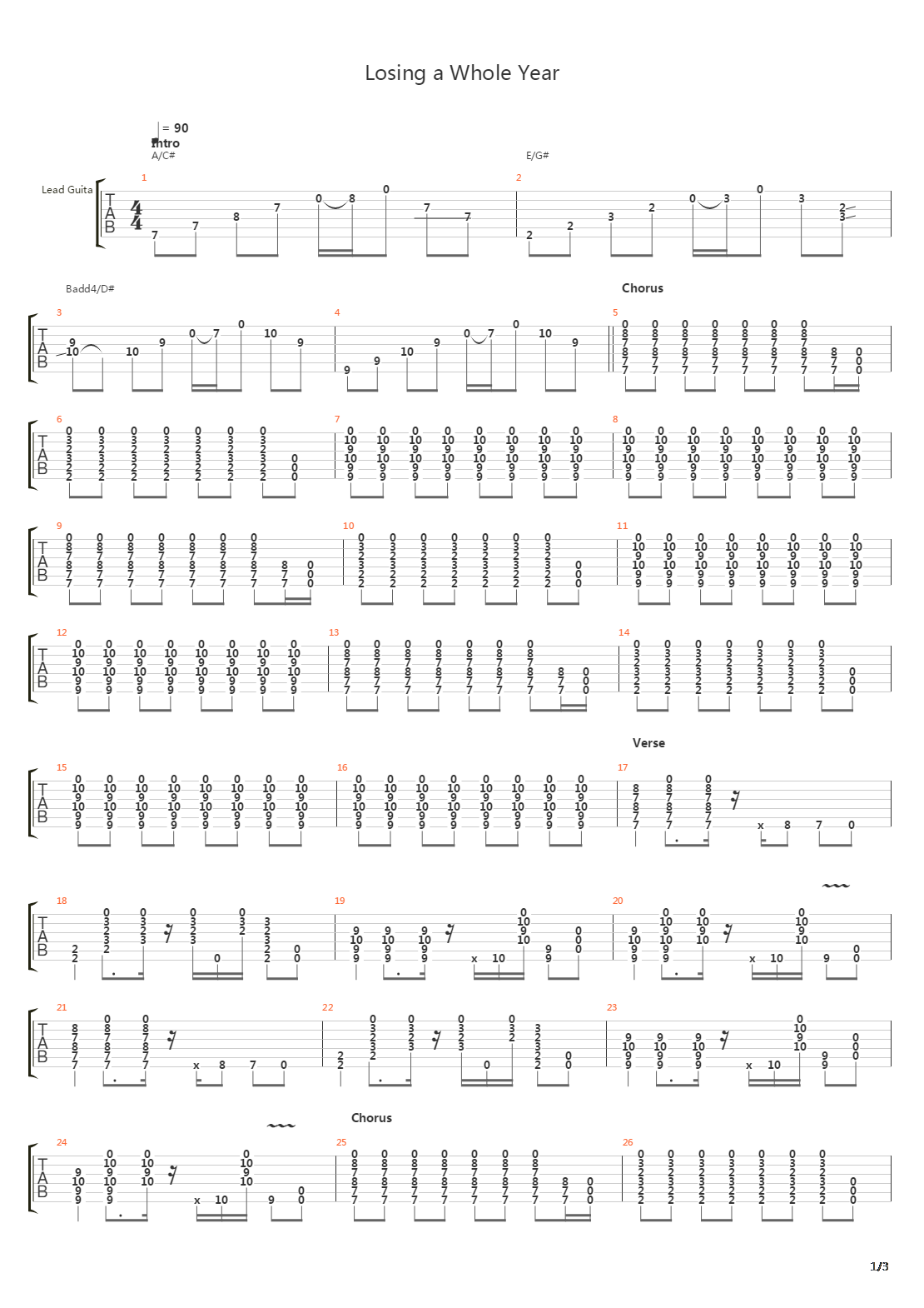 Losing A Whole Year吉他谱